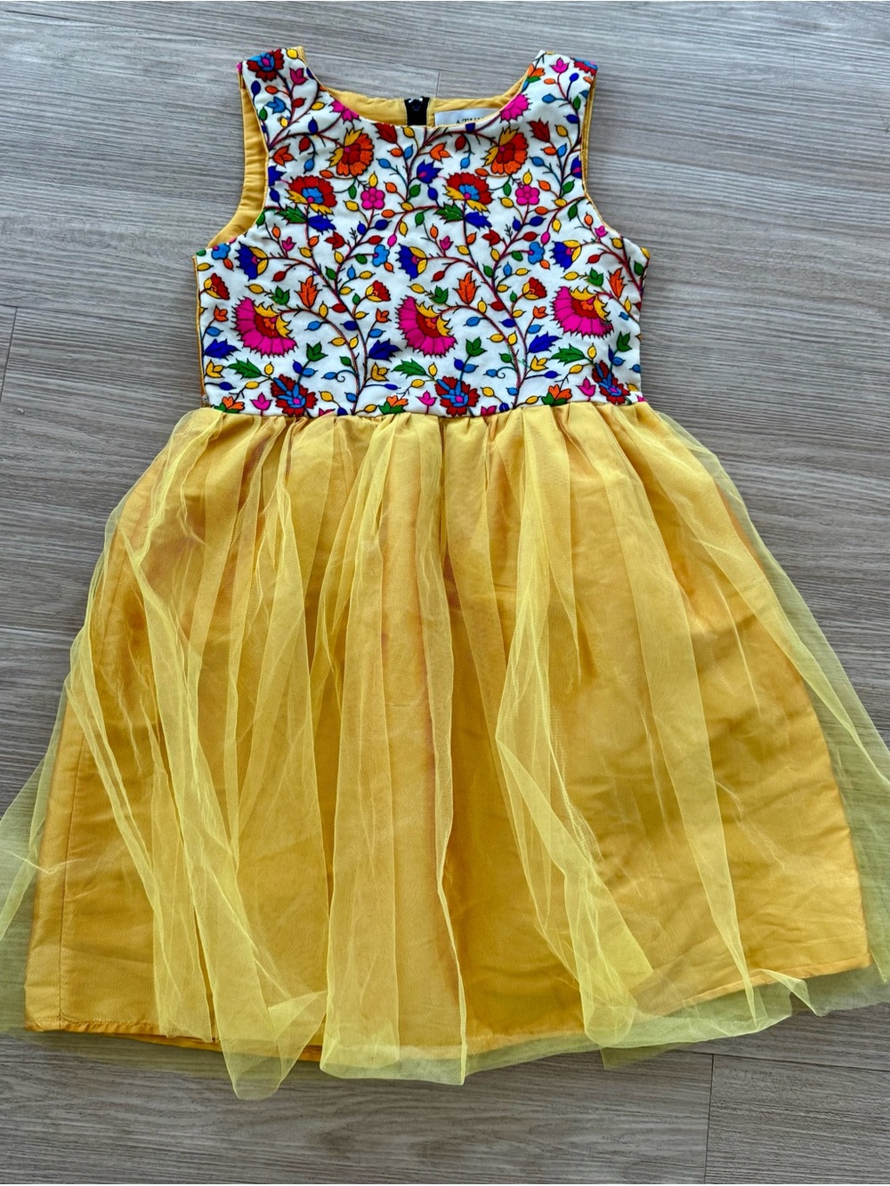 Yellow Floral Bodice Tulle Dress for Kids suze 7-8Y